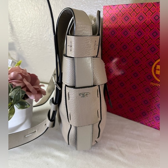 Tory Burch Gemini Link Hobo Crossbody Bag French Gray Pebbled Leather - Picture 7 of 17